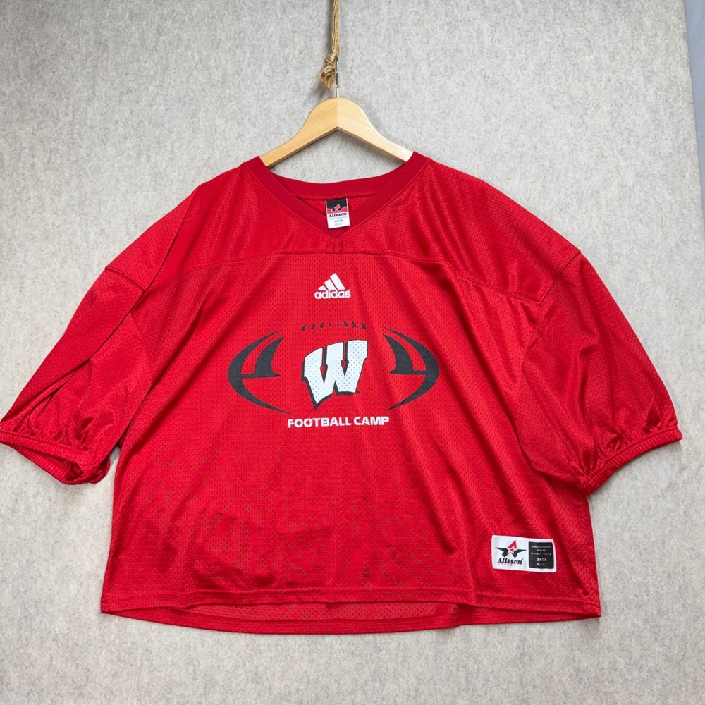 Alleson Athletic Wisconsin Football Camp Mesh Jersey Red Mens 2X/3X Adidas Logo